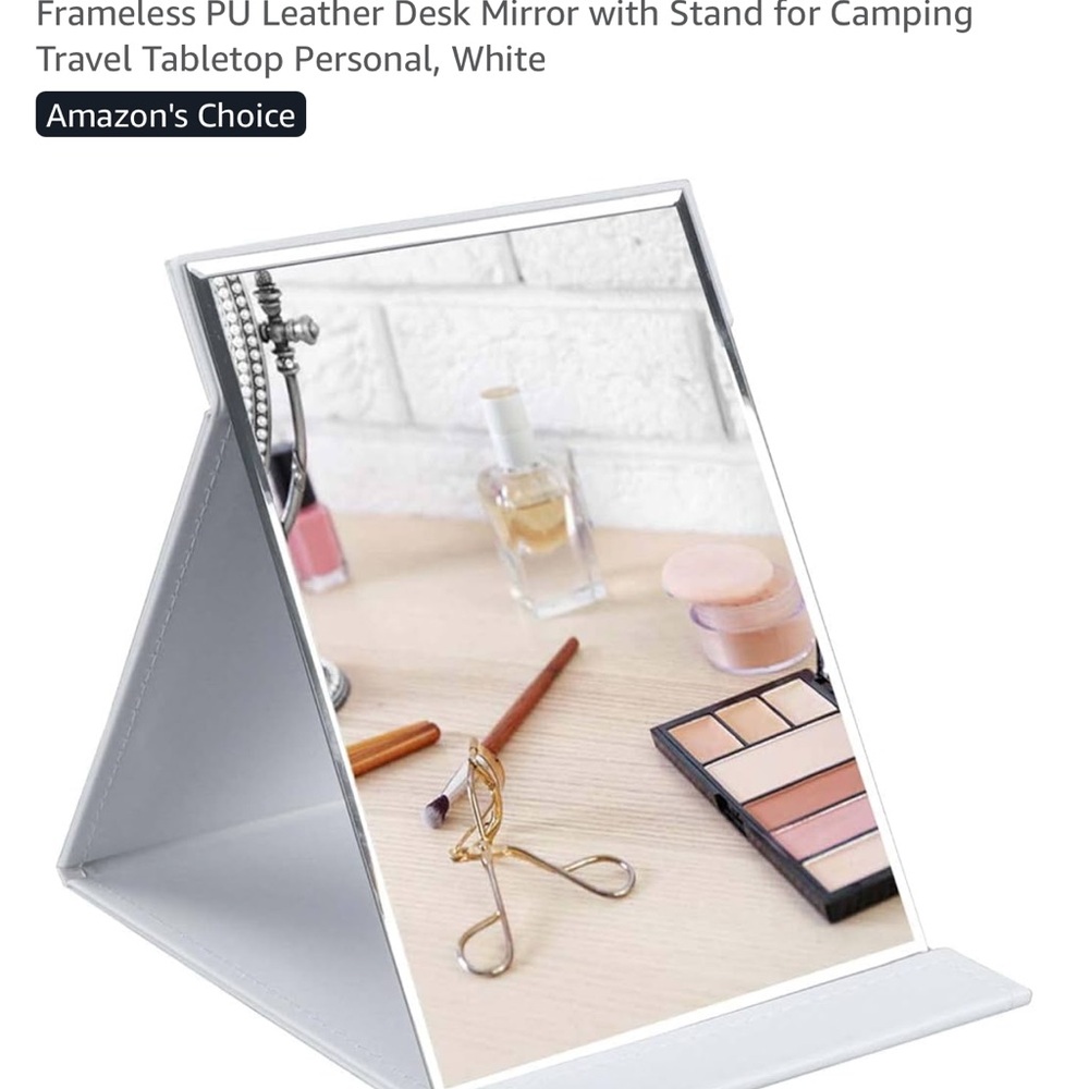 White PU Leather Desk Mirror with Stand